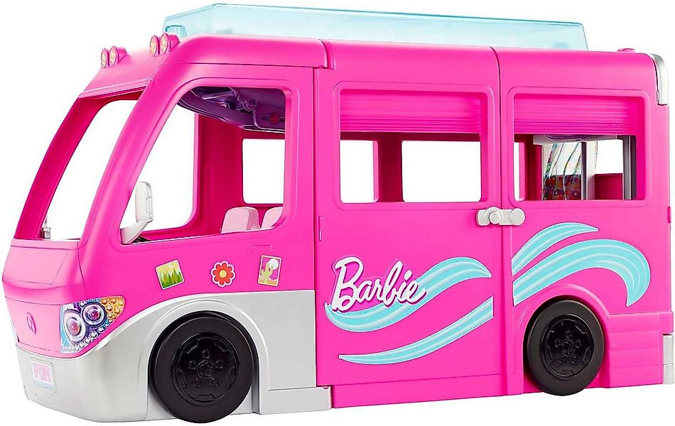 Barbie Spielzeug-Auto Super Abenteuer-Camper, mit Pool, Rutsche und über 60 günstig online kaufen