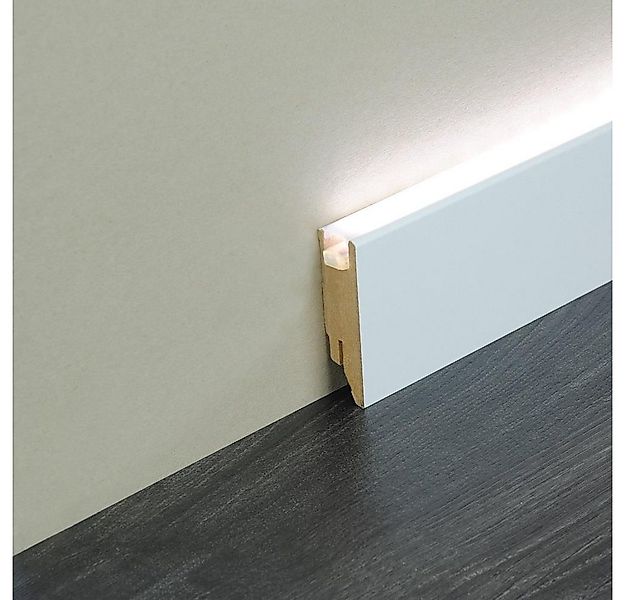 Kosche Deckenleiste LED-Sockelleiste MDF weiß 19 x 70 x 2500 mm, MDF günstig online kaufen