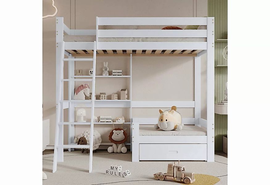EXTSUD Etagenbett Kinderbett mit Regalen und Sofa,einer Schublade, Schrägle günstig online kaufen
