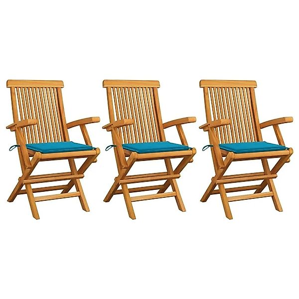 vidaXL Gartenstühle mit Blauen Kissen 3 Stk Massivholz Teak 3062518 günstig online kaufen