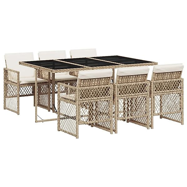 vidaXL 7-tlg Garten-Essgruppe mit Kissen Beige Poly Rattan Modell 42 günstig online kaufen