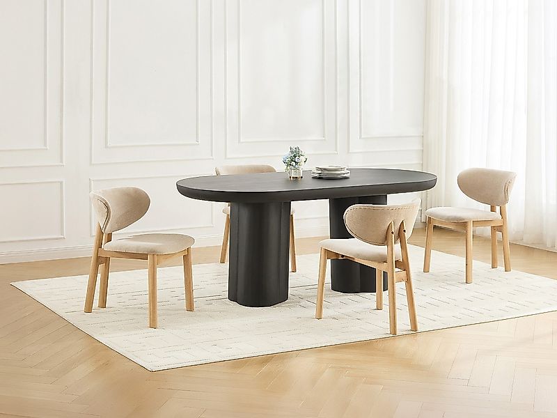 6er-Set Stühle - Stoff & Kautschukholz - Beige - FALDRA günstig online kaufen