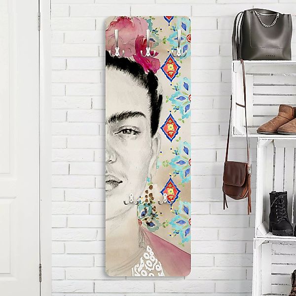 Wandgarderobe Holzpaneel Frida mit rosa Blüten I günstig online kaufen