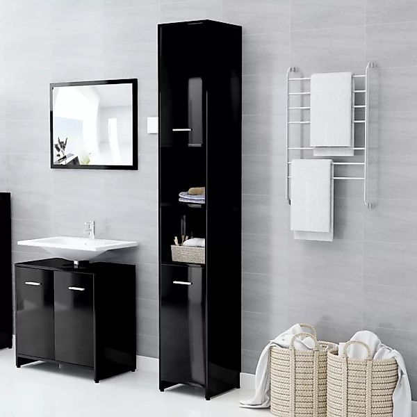 Badezimmerschrank Hochglanz-schwarz 30x30x183,5 Cm Spanplatte günstig online kaufen