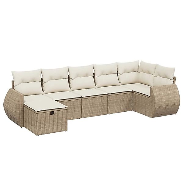 vidaXL 7-Tlg Garten-Sofagarnitur mit Kissen Beige Poly Rattan 3264124 günstig online kaufen