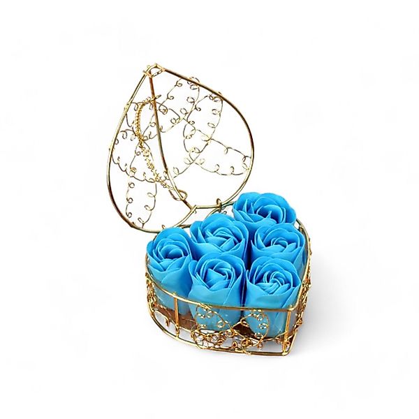 Kunstblume Dekoration Seifenblume Rose in Herz-Drahtbox günstig online kaufen
