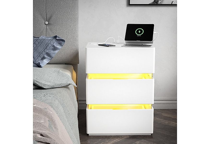 VINGLI Nachttisch RGB LED mit Ladefunktion und USB-Anschlüssen, 3 Schublade günstig online kaufen