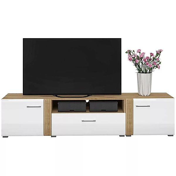 TV Lowboard 210 cm in Eiche Castello Nb. mit weiß Hochglanz AKRON-131 MDF F günstig online kaufen