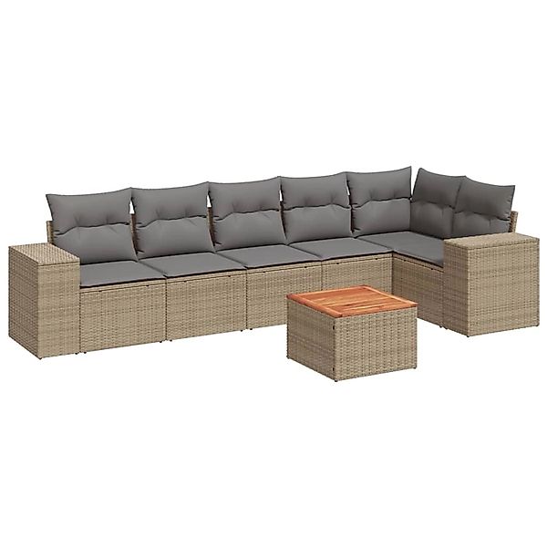 vidaXL 7-Tlg Garten-Sofagarnitur mit Kissen Beige Poly Rattan 3257788 günstig online kaufen