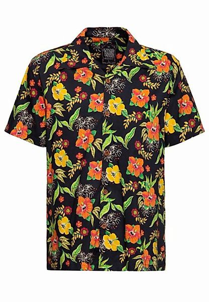 KingKerosin Kurzarmhemd Hibiscus Black mit tropischem All-over-Print & aus günstig online kaufen