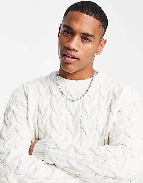 Selected Homme – Pullover in Cremeweiß mit Zopfmuster günstig online kaufen