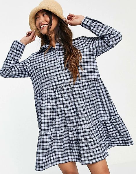Mango – Hemdkleid mit Vichykaro in Blau und Schwarz-Mehrfarbig günstig online kaufen