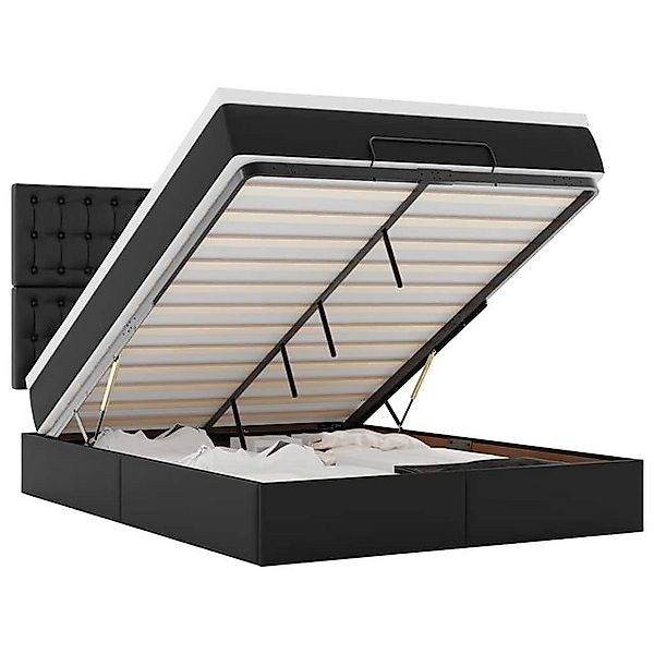 vidaXL Bett, Ottoman-Bett mit Matratze & LEDs Schwarz 140x190 cm Kunstleder günstig online kaufen