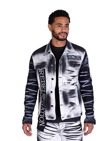 KINGZ Jeansjacke Herren Batik Designer Jeansjacke Totenkopf Weiß L günstig online kaufen