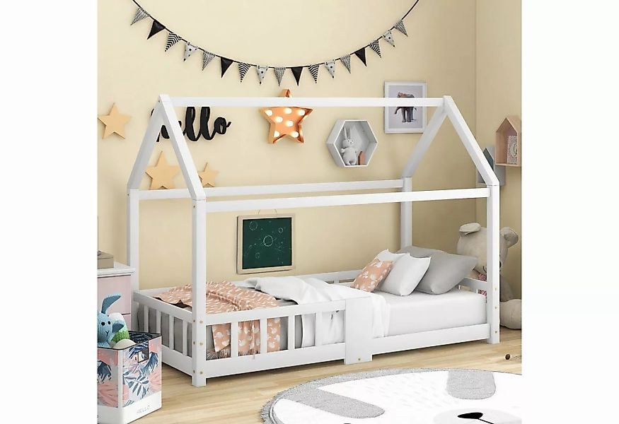 Merax Kinderbett 90x200 cm mit Rausfallschutz, Hausbett mit Einzelbett Holz günstig online kaufen