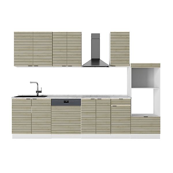 Vicco Fame-Line Küchenzeile Eiche Paneel/Weiß 300 cm mit Hochschrankohne Ar günstig online kaufen