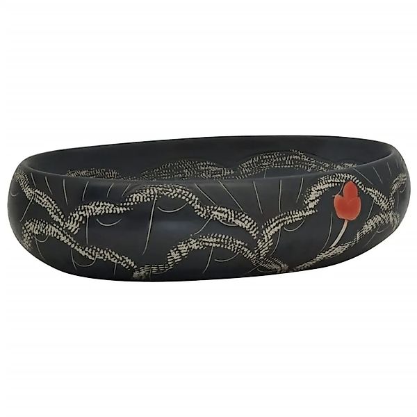 vidaXL Aufsatzwaschbecken Schwarz Oval 59x40x15 cm Keramik 155082 günstig online kaufen