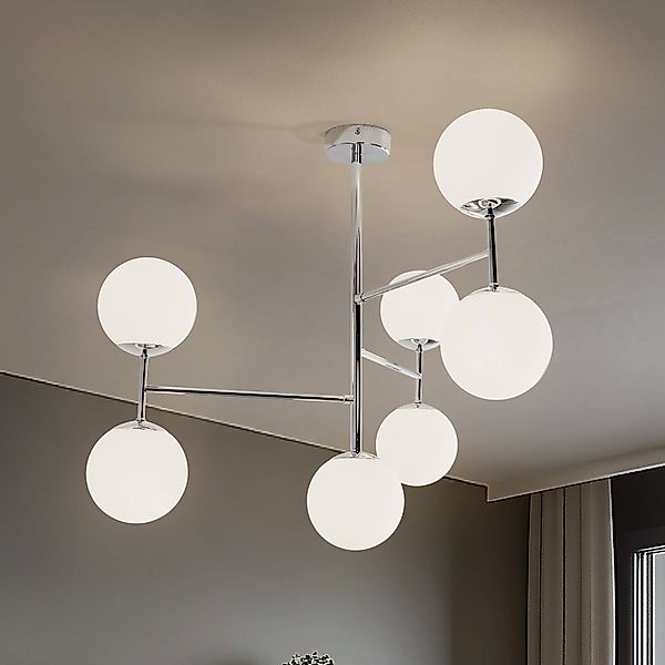 Deckenlampe Korek, chrom/weiß, Glas, 75 cm, 7-flg., E14 günstig online kaufen