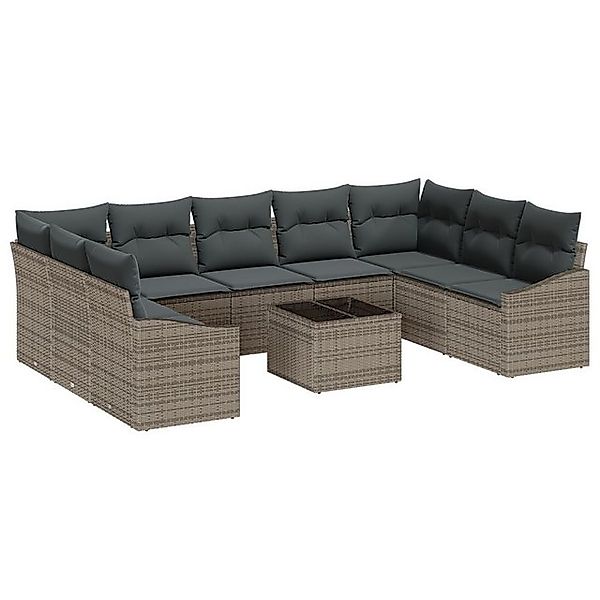 vidaXL Loungesofa 9-tlg. Garten-Sofagarnitur mit Kissen Schwarz Poly Rattan günstig online kaufen