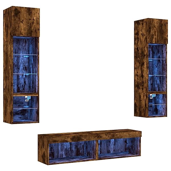 vidaXL 6-Tlg Wohnwand mit LED-Beleuchtung Räuchereiche Holzwerkstoff 321662 günstig online kaufen