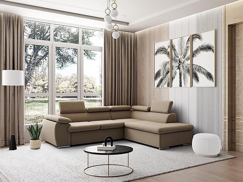 Ecksofa mit Schlaffunktion & Bettkasten - Ecke Rechts - Beige - FABIEN günstig online kaufen
