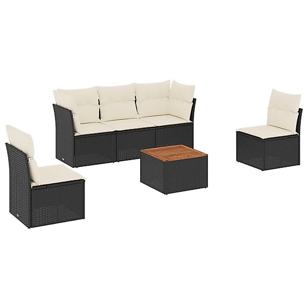 vidaXL 6-Tlg Garten-Sofagarnitur mit Kissen Schwarz Poly Rattan 3255874 günstig online kaufen
