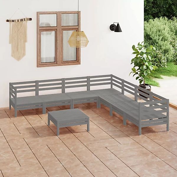 8-tlg. Garten-lounge-set Massivholz Kiefer Grau günstig online kaufen