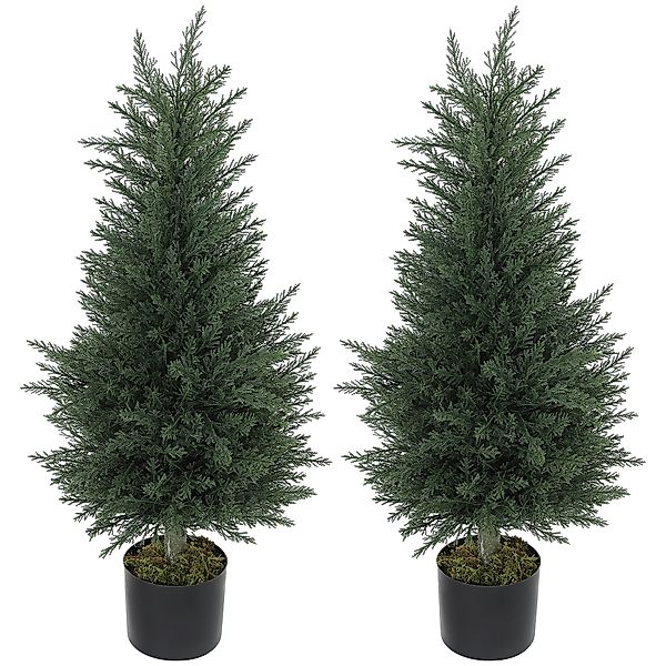 HOMCOM 2er Set Künstliche Zypresse 90cm Kunstpflanze mit Moos, UV-Schutz Pl günstig online kaufen