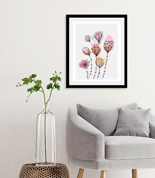 queence Bild "Aquarell Blumen Pink", Blumen-Blumenbilder-Pflanzen-Pflanzenb günstig online kaufen