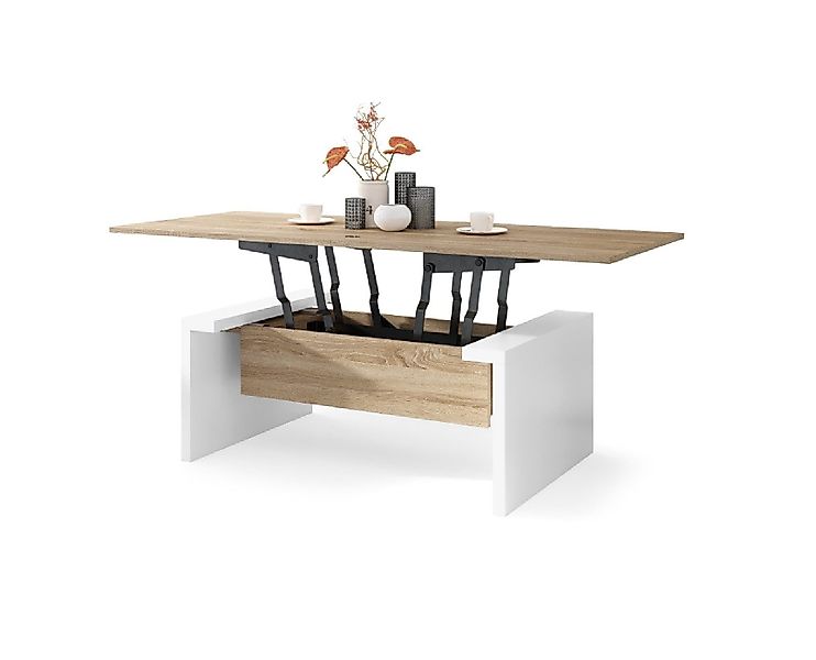 designimpex Couchtisch Space Sonoma Eiche-Weiß höhenverstellbar günstig online kaufen
