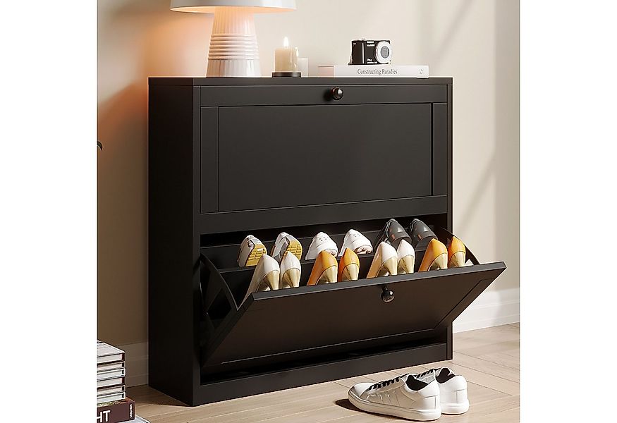 VOWNER Schuhschrank mit 2 Klappen, Schuhregal Schmal, 80 x 24 x 80 cm günstig online kaufen