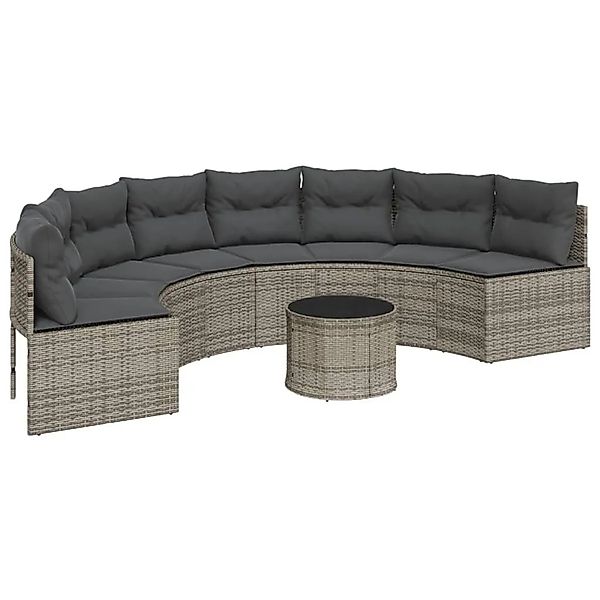 vidaXL Gartensofa mit Tisch und Kissen Halbrund Grau Poly Rattan 3318527 günstig online kaufen