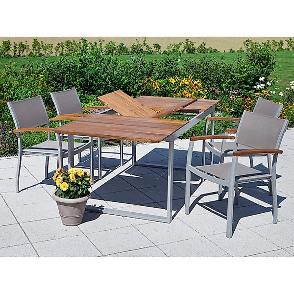 Gartenmöbel-Set Naxos 5-tlg. Grau inkl. Tisch 150/200 cm x 90 cm günstig online kaufen