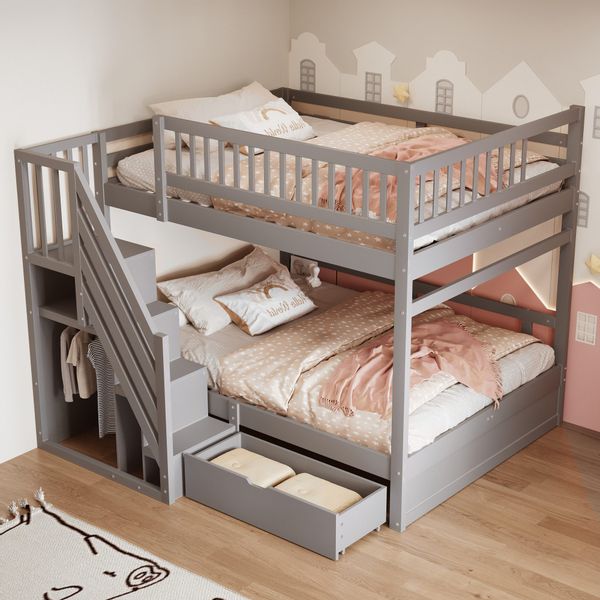REDOM Etagenbett mit sicherer Treppenaufbewahrung, Kinderbett günstig online kaufen