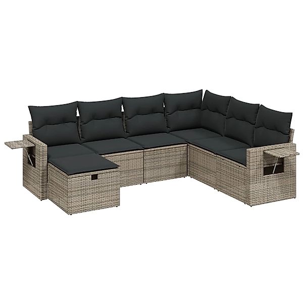 vidaXL 7-Tlg Garten-Sofagarnitur mit Kissen Grau Poly Rattan 3263836 günstig online kaufen