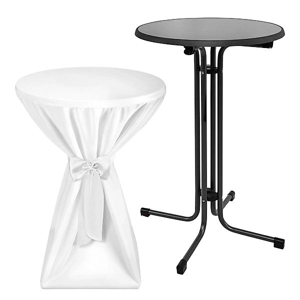 Beautissu Sylt Stehtisch Ø 80cm Grau mit Premium Stehtischhusse Ø 80cm Weiß günstig online kaufen