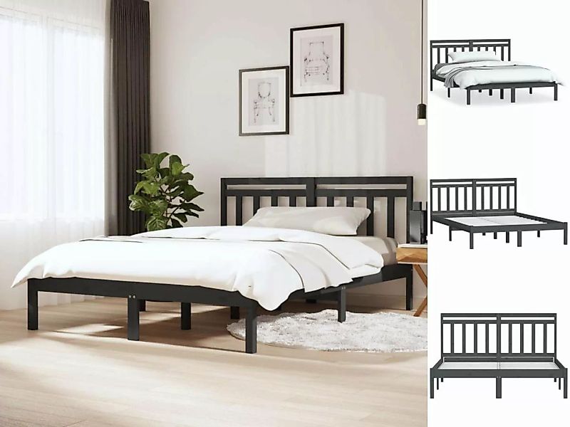vidaXL Bettgestell Massivholzbett Grau 150x200 cm 5FT King Size Bett Bettra günstig online kaufen