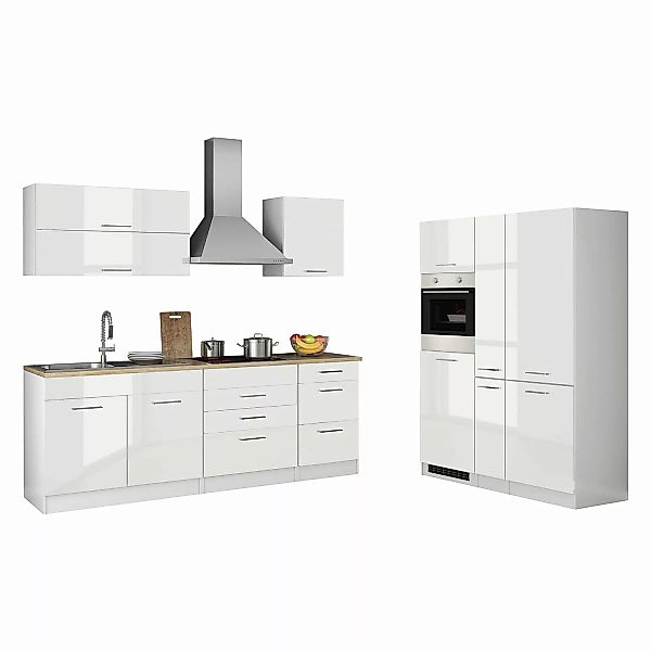 Held Möbel Küchenzeile Mailand 380 cm Grau Hochglanz-Grau Matt mit E-Geräte günstig online kaufen