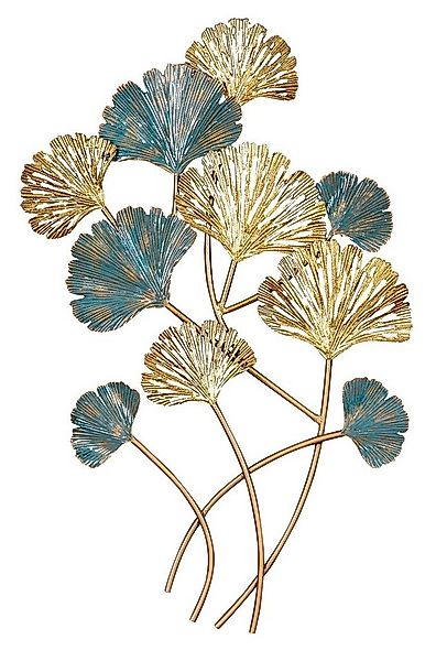 Levandeo® Metallbild, Wandbild 48x76cm Gold Blau Ginkgo Metall-Bild Wand-De günstig online kaufen
