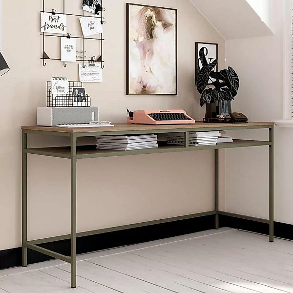 Metallgestell Schreibtisch in Walnussfarben und Oliv Industry und Loft Stil günstig online kaufen