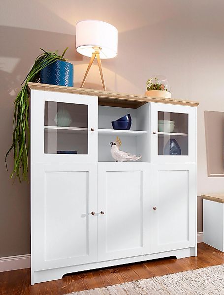 OTTO home Highboard "Nanna" Vitrine in Eichen-Optik, Breite 118 cm günstig online kaufen