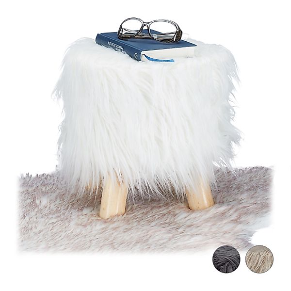 relaxdays Hocker Fell Hocker, Weiß günstig online kaufen