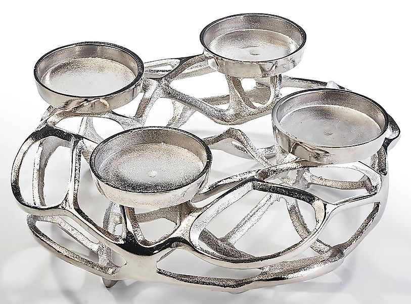 Kobolo Kerzenhalter Adventskranz rund aus Metall 4 Kerzen - D 31cm (silber) günstig online kaufen