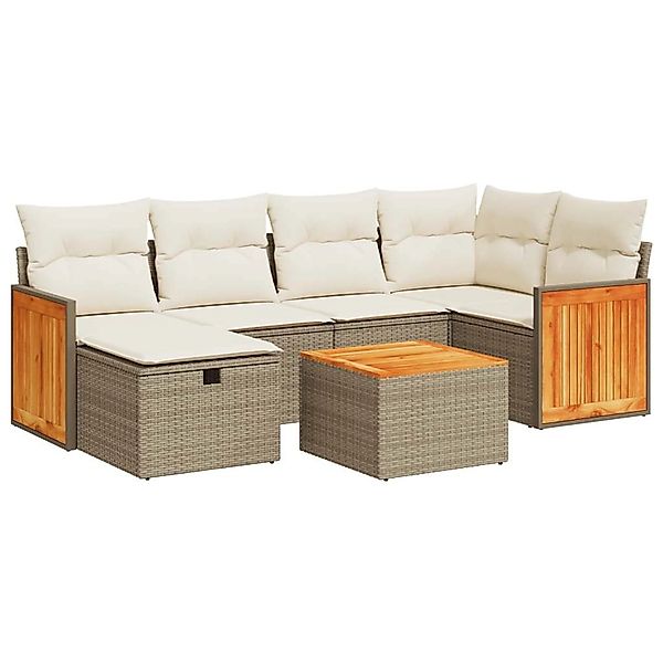 vidaXL 7-Tlg Garten-Sofagarnitur mit Kissen Beige Poly Rattan 3326034 günstig online kaufen