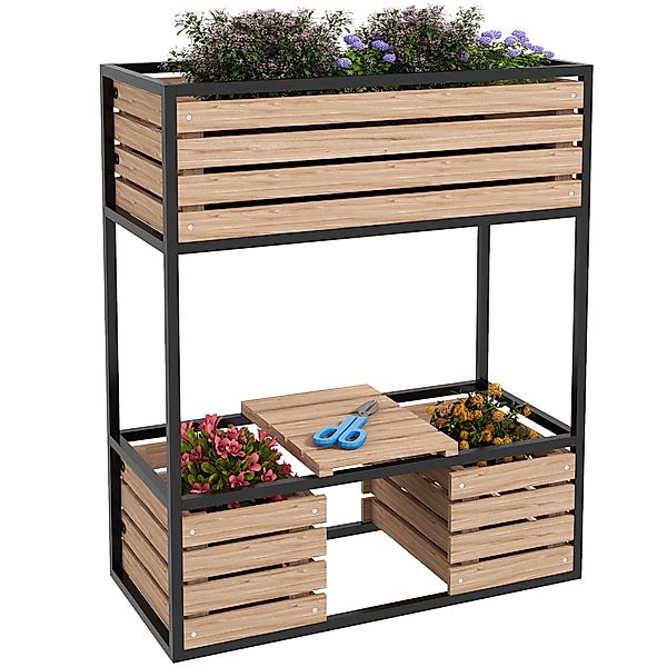 Outsunny Hochbeet Gemüsebeet, Blumenhochbeet, 2-stufig (Blumenkasten, günstig online kaufen