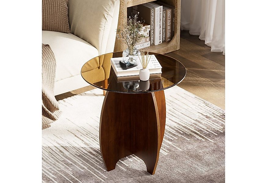 TWSOUL Couchtisch Runder Glas-Couchtisch mit gehärteter Platte, Moderner Be günstig online kaufen