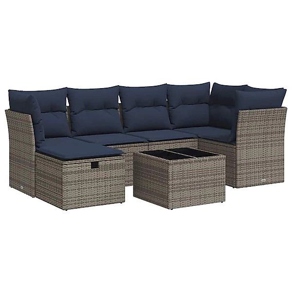 vidaXL 7-Tlg Garten-Sofagarnitur mit Kissen Grau Poly Rattan 3325297 günstig online kaufen