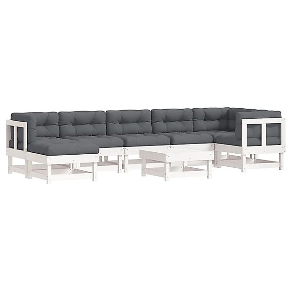 vidaXL 8-tlg Garten-Lounge-Set mit Kissen Weiß Kiefernholz Modell 5 günstig online kaufen