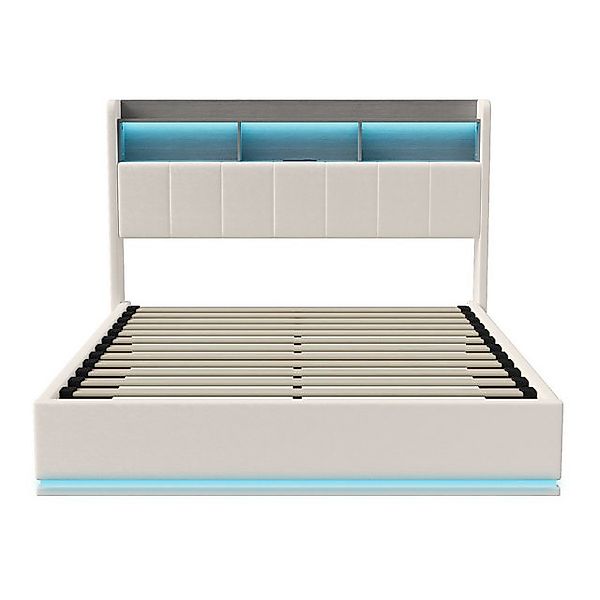 Furnishings Home Polsterbett Stauraumbett Doppelbett LED (Hydraulisch hebba günstig online kaufen