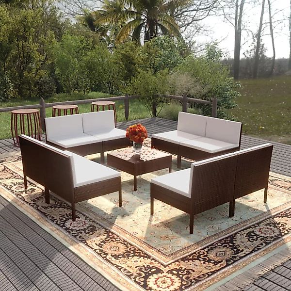 9-tlg. Garten-lounge-set Mit Auflagen Poly Rattan Braun günstig online kaufen